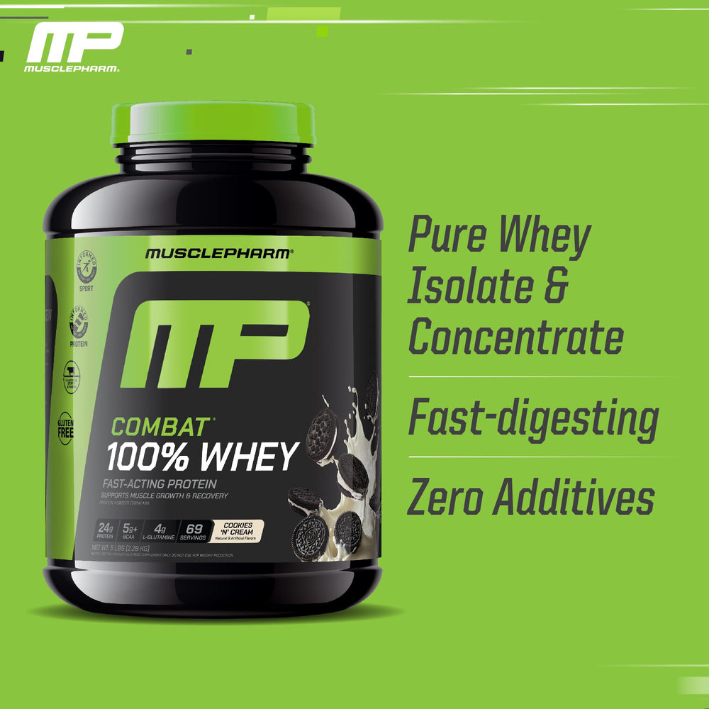 MusclePharm Combat label highlights Informed-Choice safety certification.