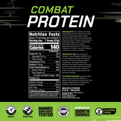 MusclePharm Combat Protein Powder being poured into a shaker for post-workout recovery.
