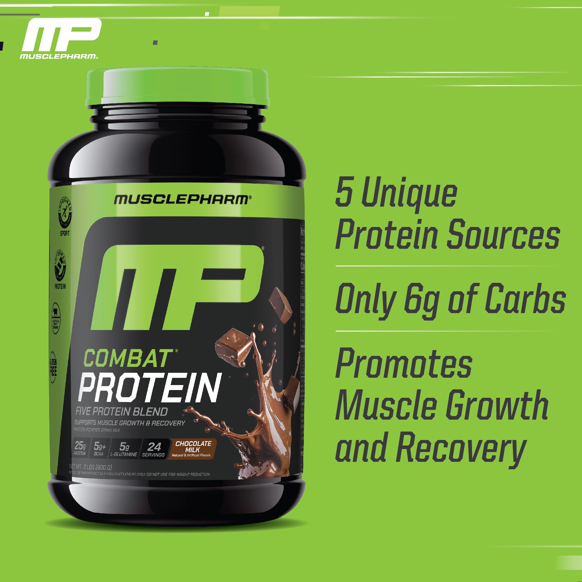 MusclePharm Combat Protein shake with chocolate flavor after training.