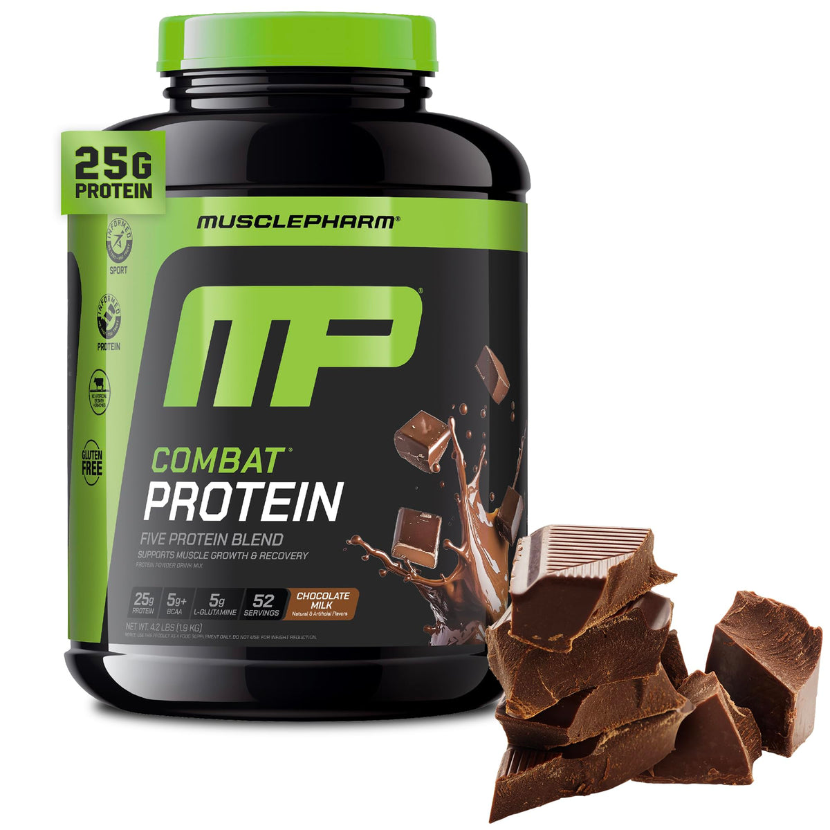 MusclePharm Combat protein powder chocolate milk shake for post-workout energy