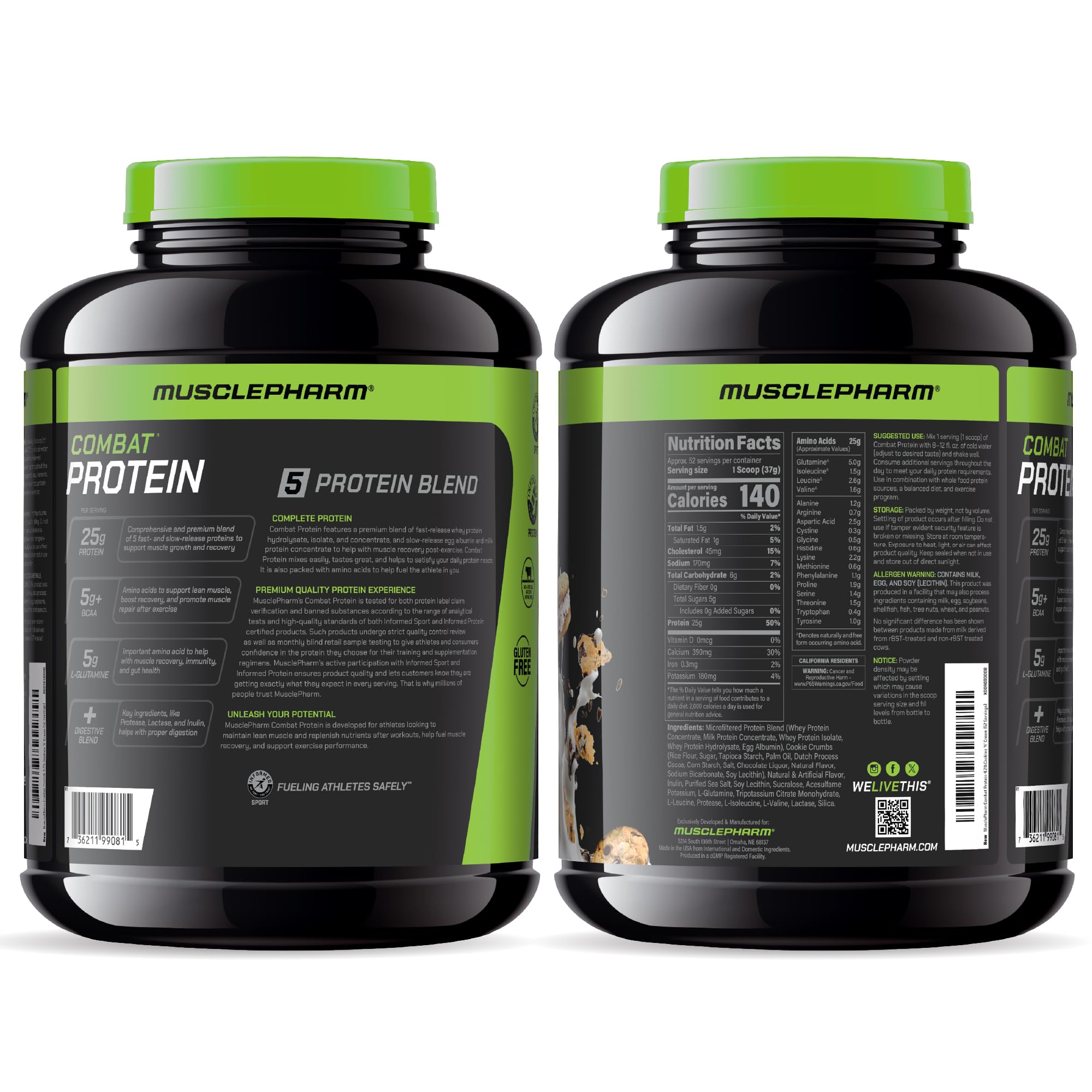MusclePharm Combat Protein Powder in gym setting supports versatile use.