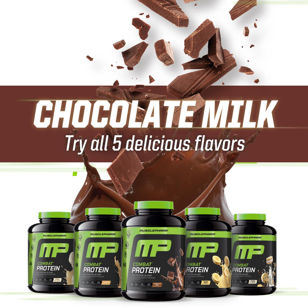 Informed-Choice certification badge on MusclePharm Combat Protein Powder packaging.
