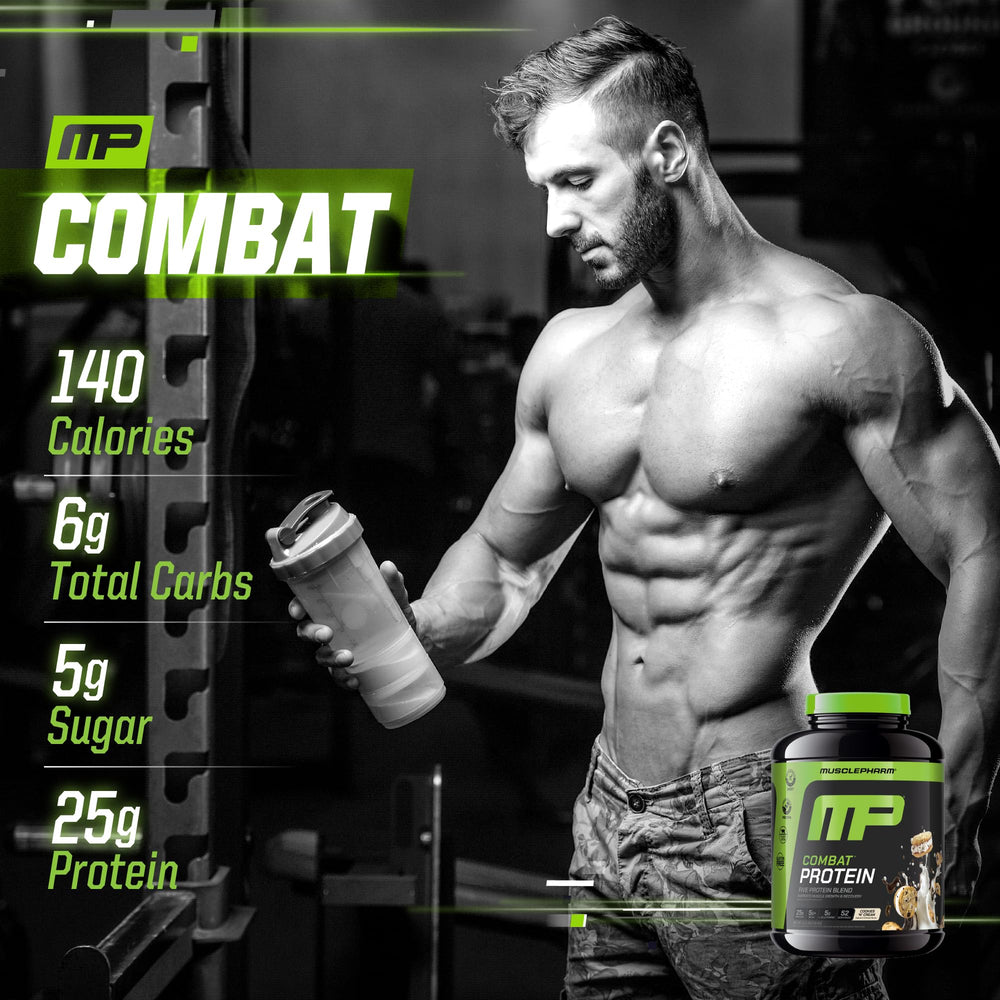 MusclePharm Combat Protein Powder supports pre-workout use with quick-mix texture.
