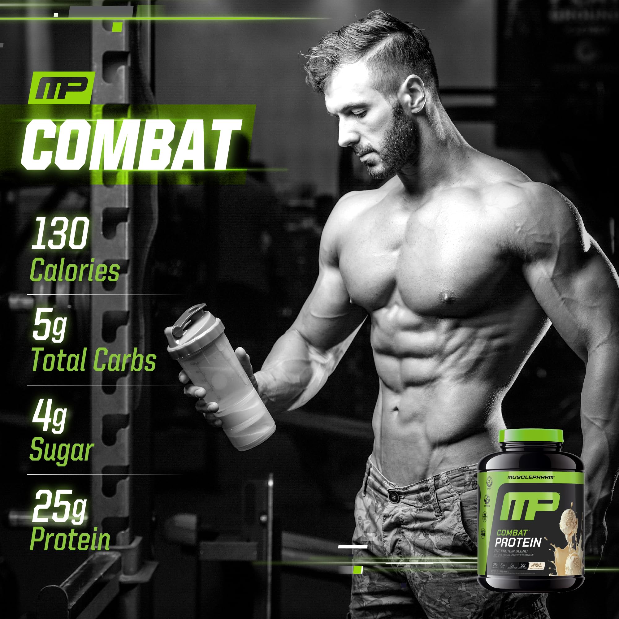MusclePharm Combat Vanilla ingredients layout reveals five protein sources