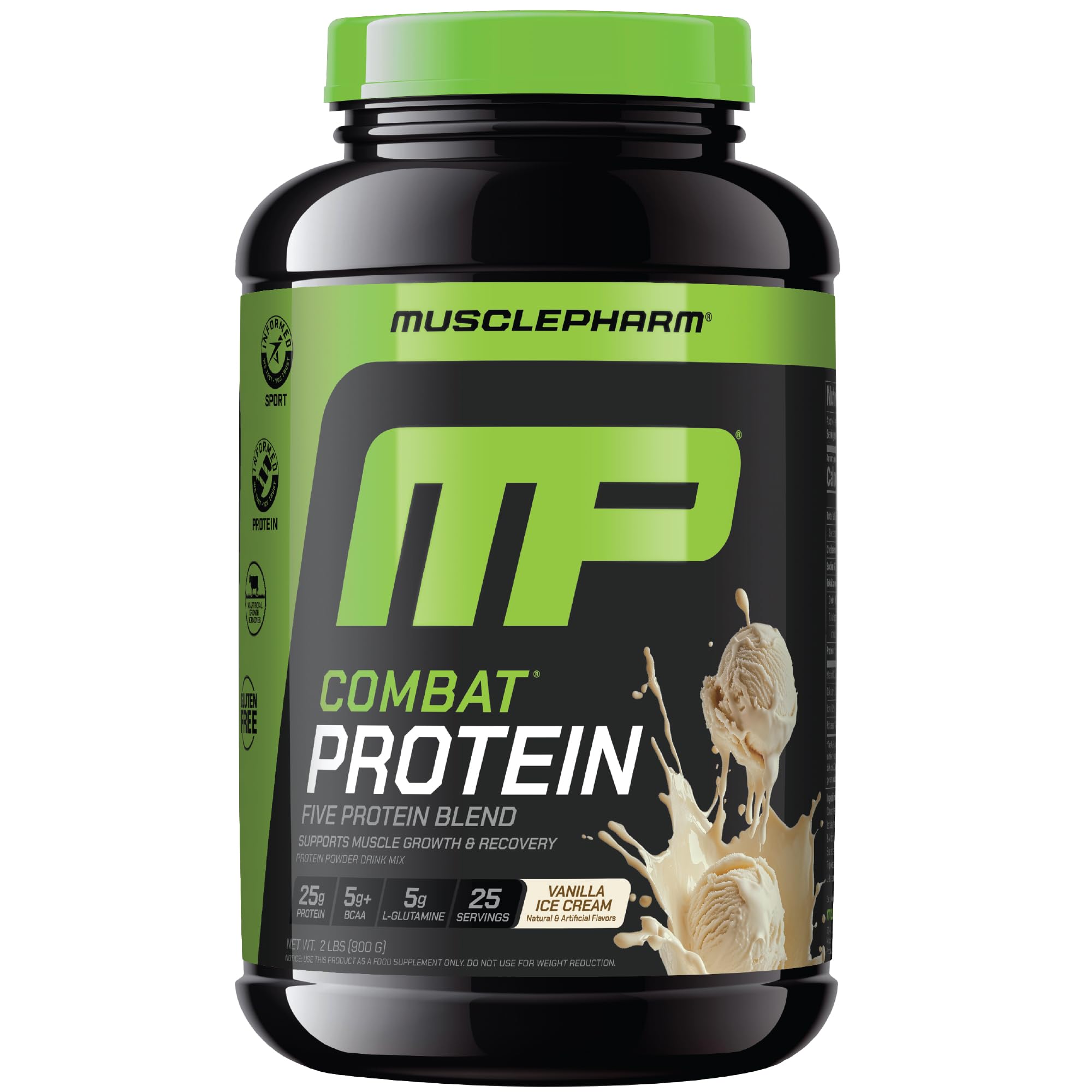 MusclePharm Combat Protein Powder vanilla tub with 25 g protein per serving