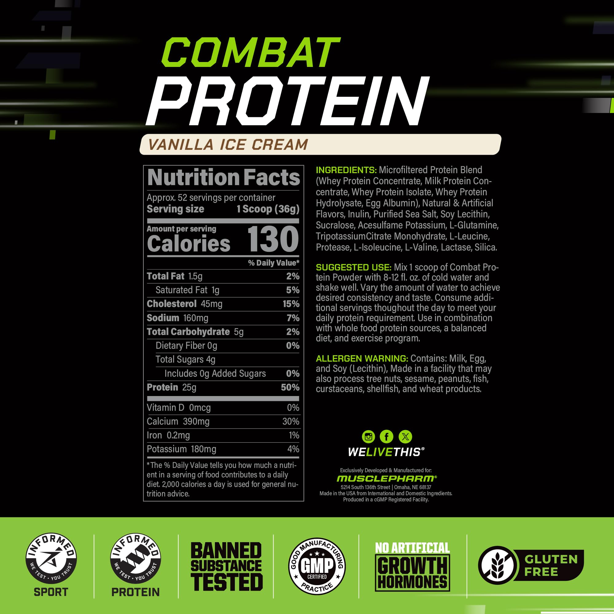 MusclePharm Combat Vanilla shake cup for convenient on-the-go fueling