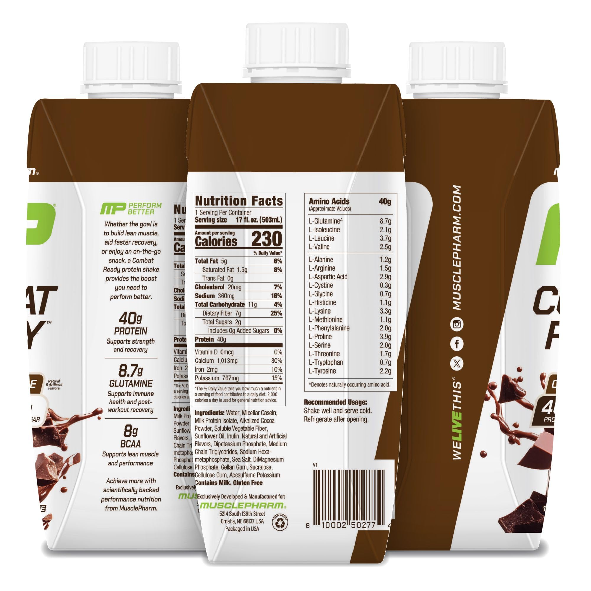 MusclePharm Combat Ready Chocolate Fudge in a daily shake setup.