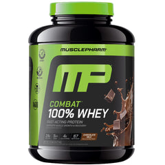 MusclePharm Combat 100% Whey Chocolate Milk tub promotes gains with premium protein