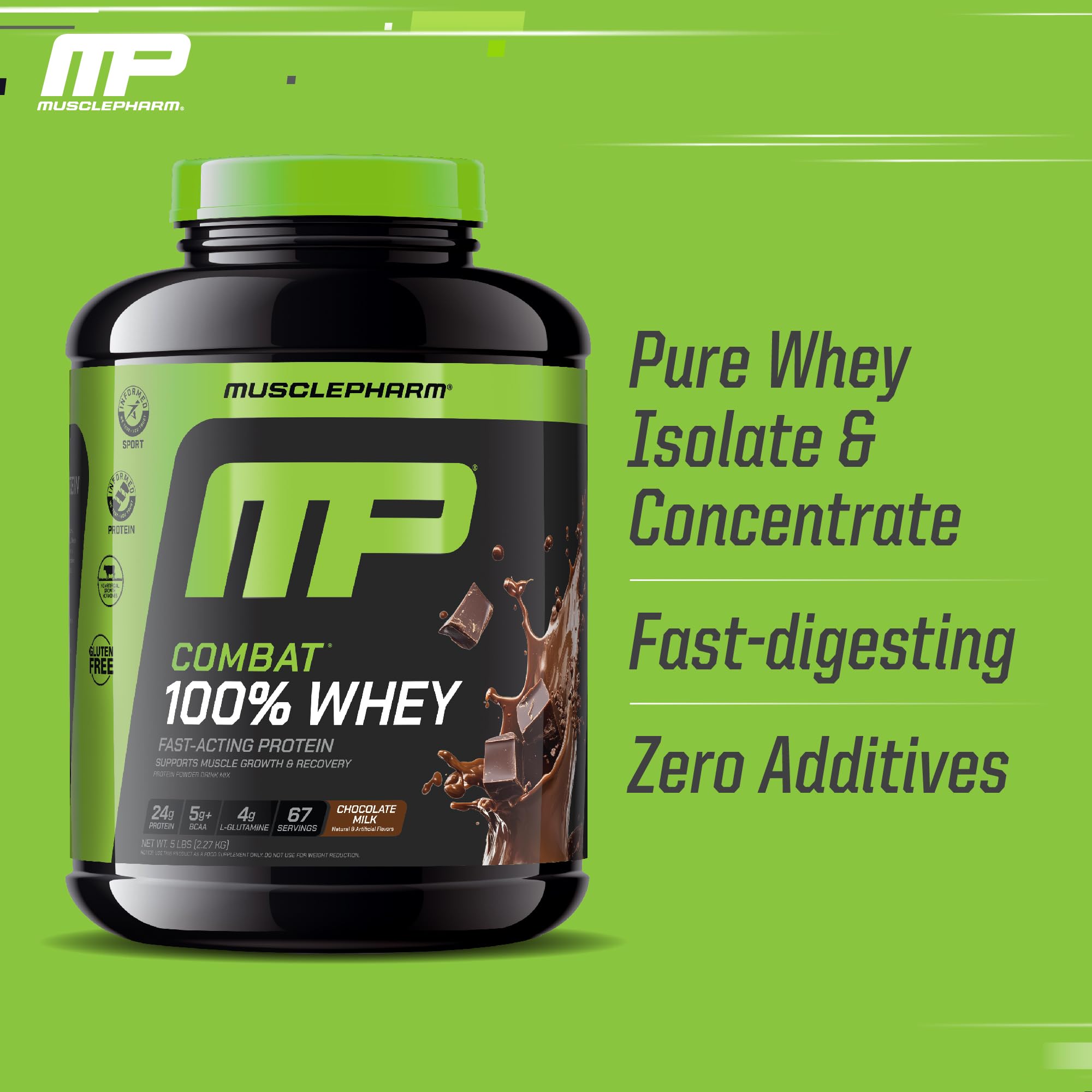MusclePharm Combat label highlights gluten-free and dye-free formulation