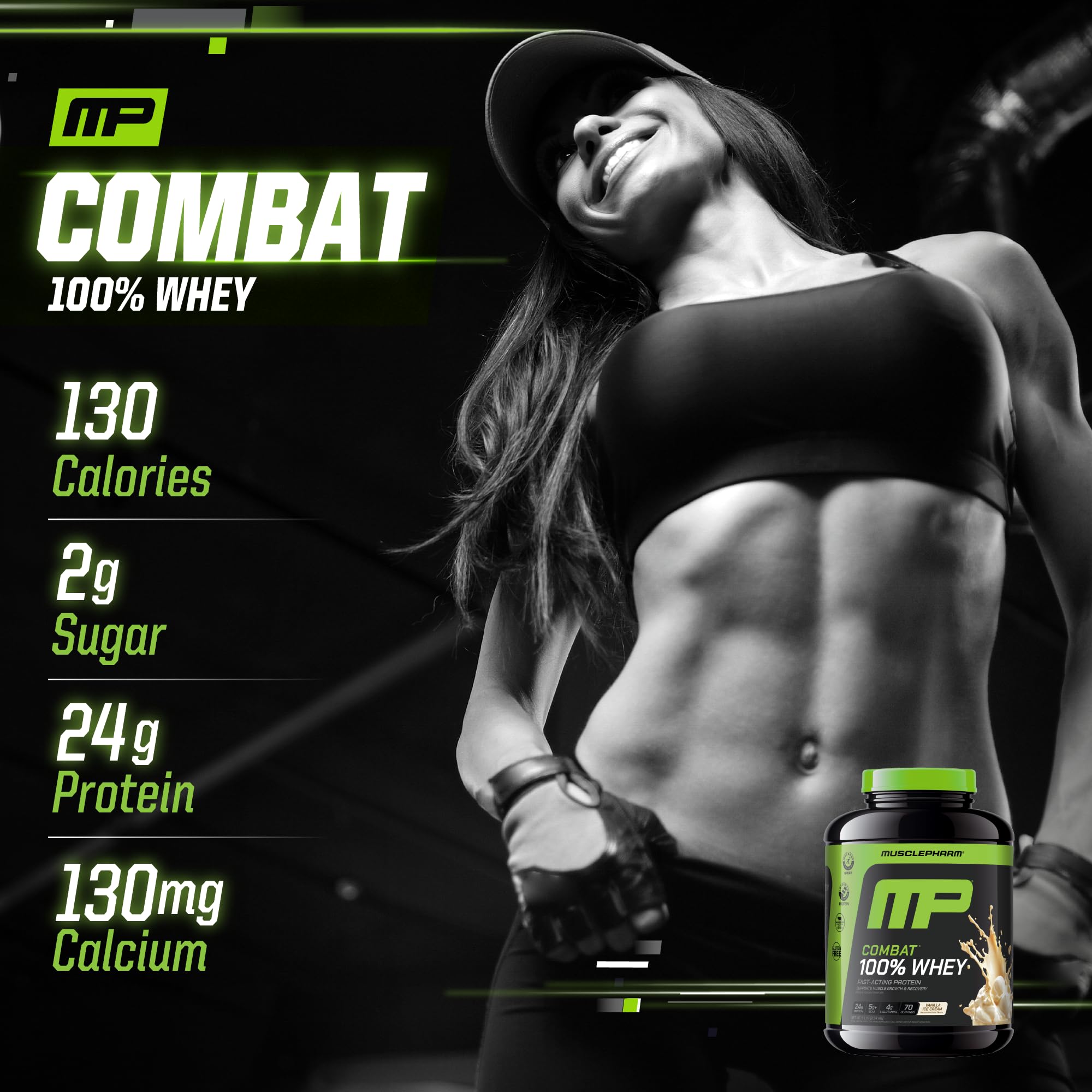 MusclePharm Combat whey vanilla pour into a shaker for easy mixing.