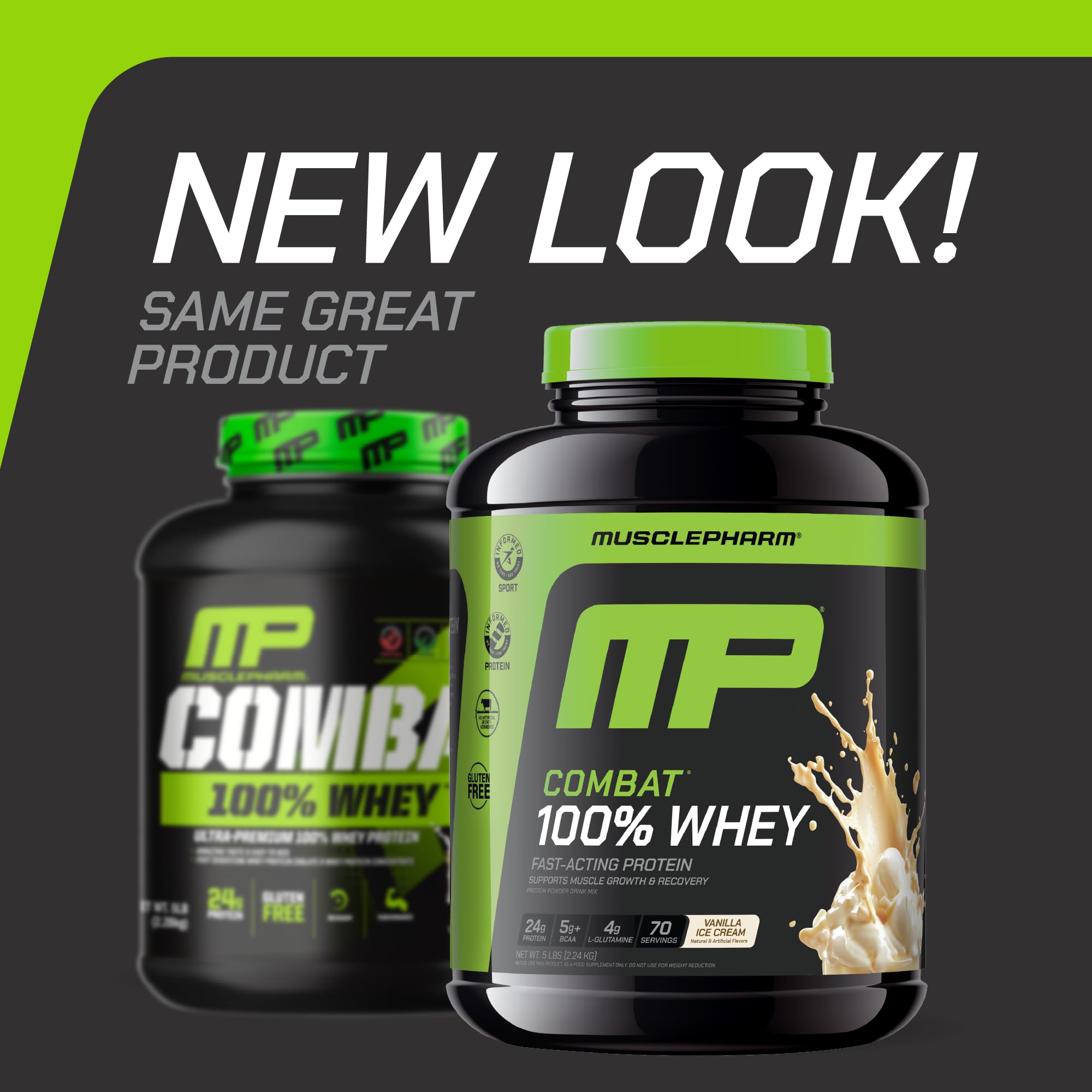 MusclePharm Combat whey vanilla shake prepared for quick protein after training.