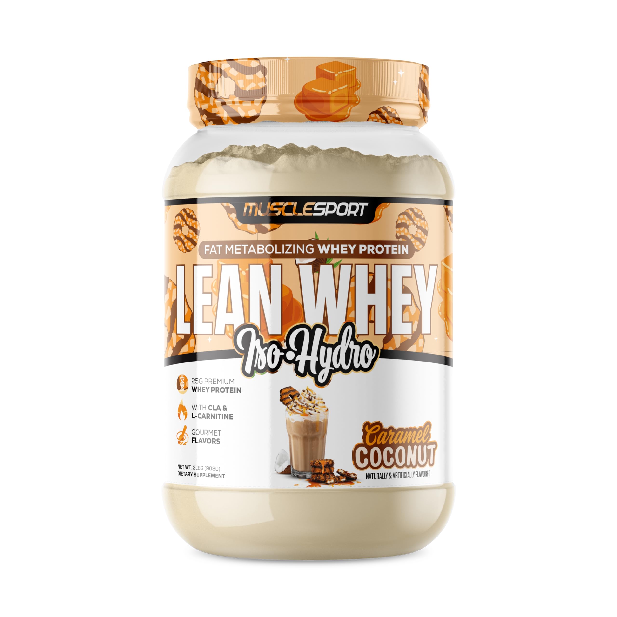 Musclesport Lean Whey Revolution bottle presenting a low calorie protein option for lean goals.