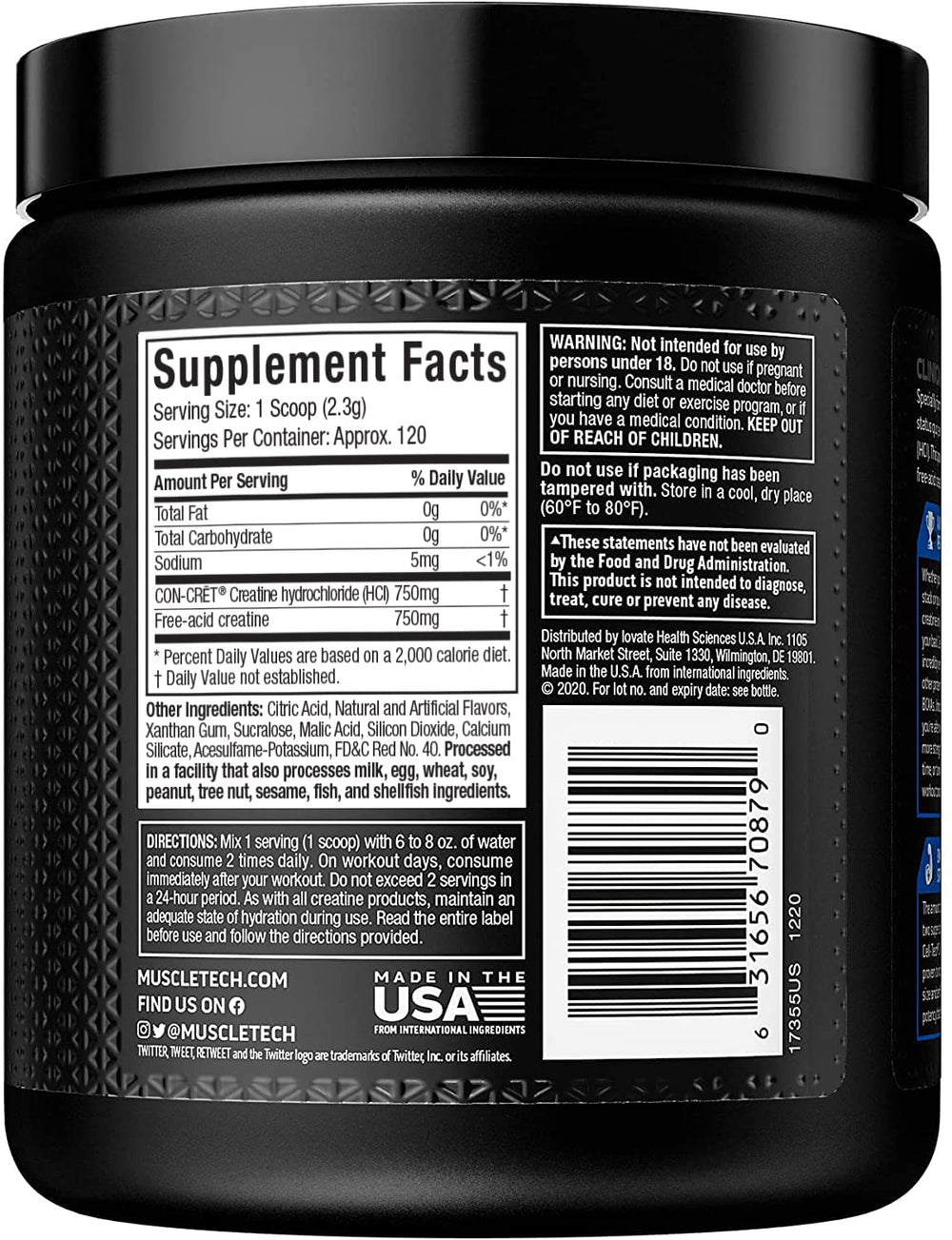 MuscleTech Cell-Tech Creactor label with usage guidance