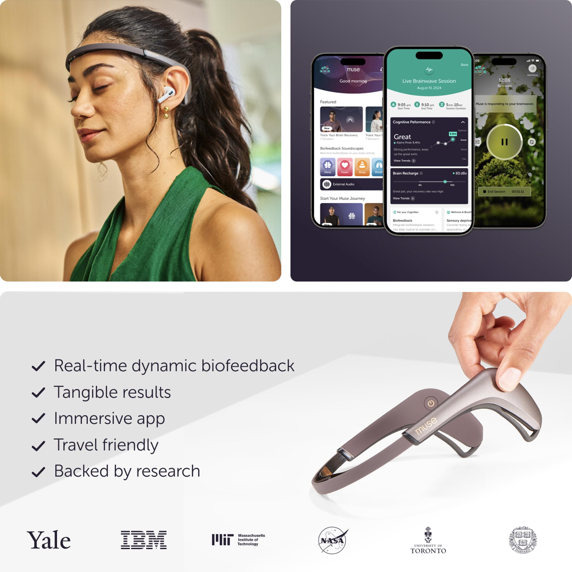 MUSE 2 sensor contact points on skin enable accurate readings