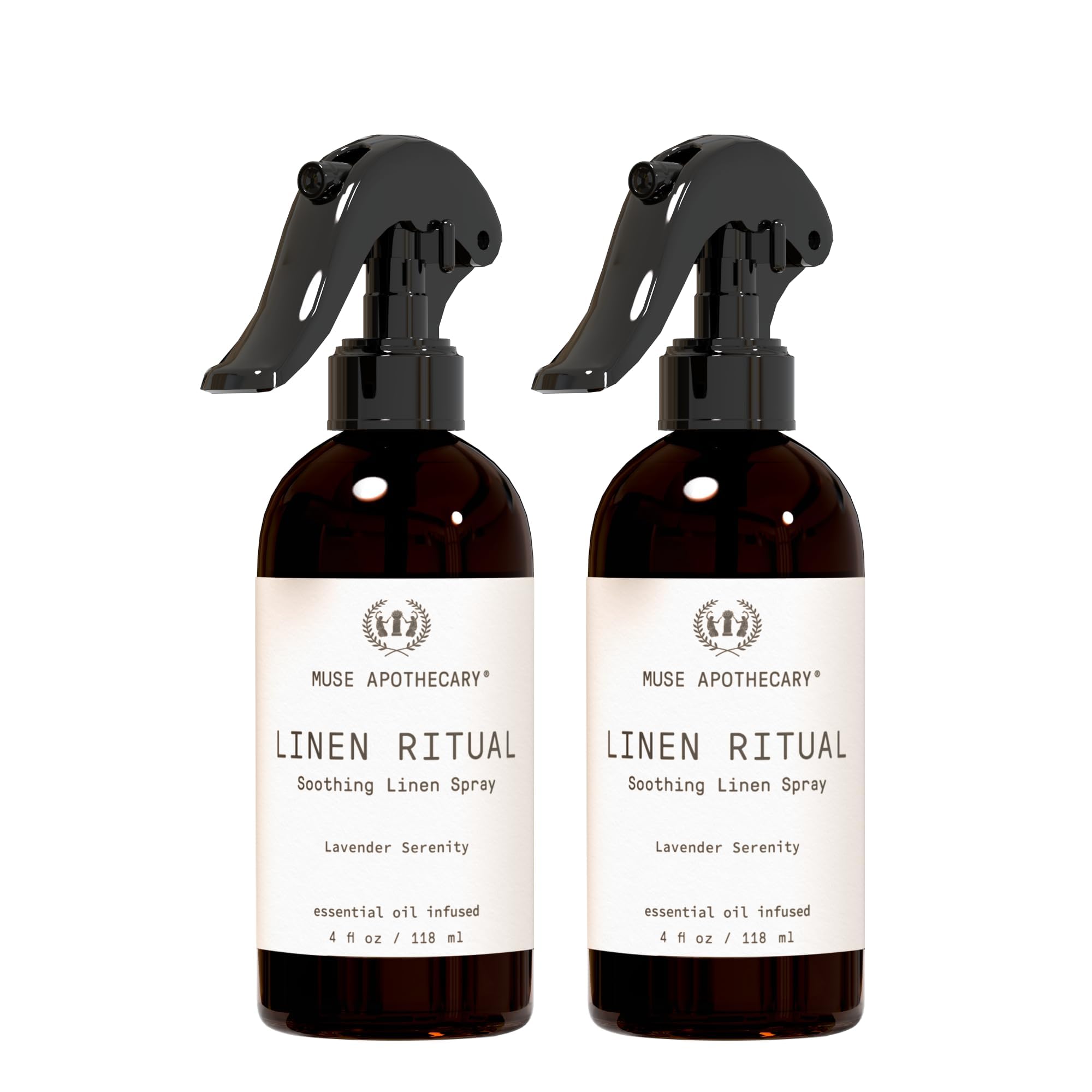 Muse Apothecary Linen Ritual bottle front with lavender, ready to refresh bedding.