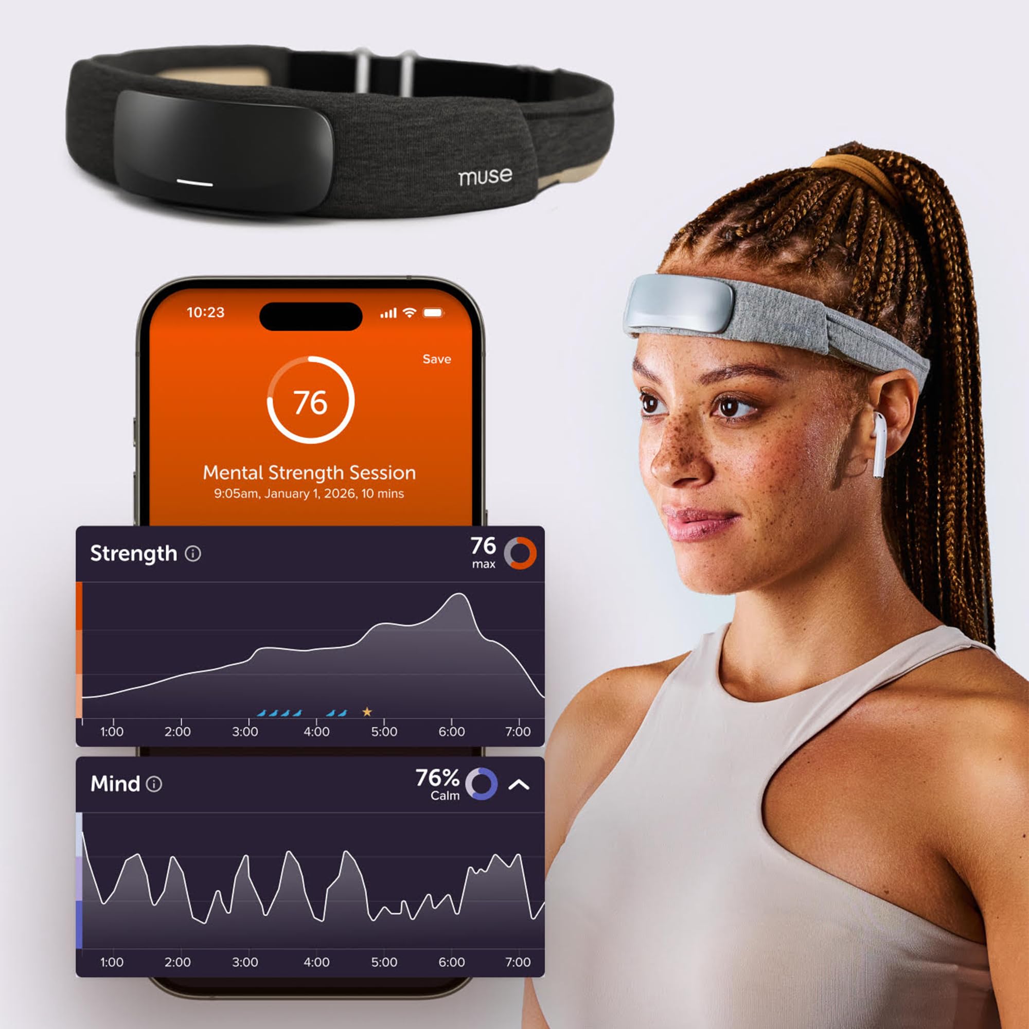 Muse S Athena headband sensors close-up for real-time meditation insights