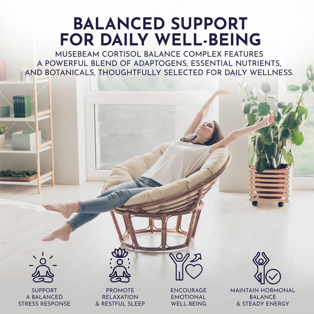 MuseBeam Cortisol Detox label shows gluten-free and non-GMO formula.