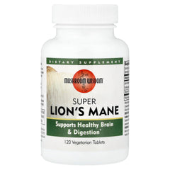 Mushroom Matrix Mushroom Wisdom Super Extract bottle highlighting Lion's Mane brain wellness potential