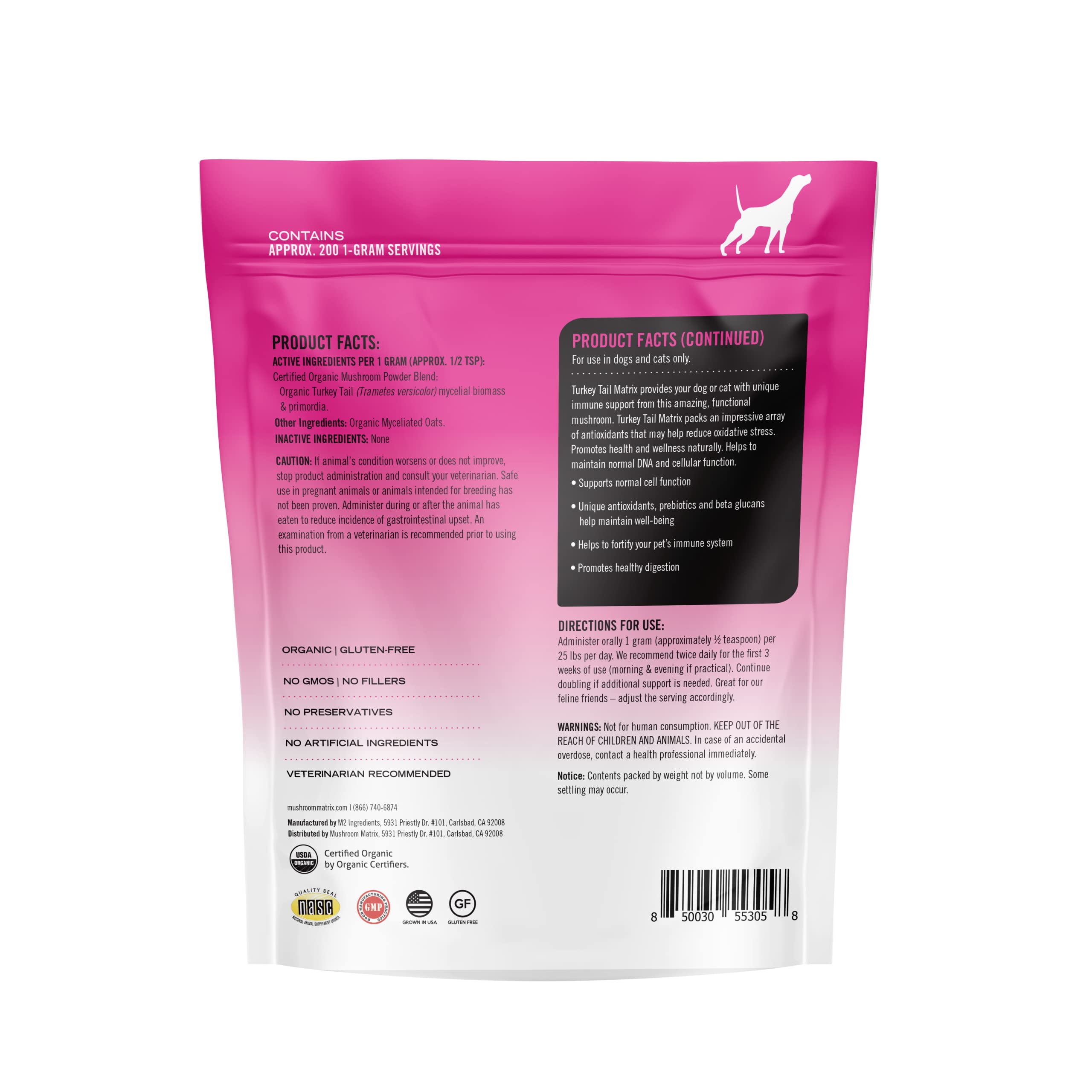 Measuring scoop shows easy daily dosage of Turkey Tail powder for pets.