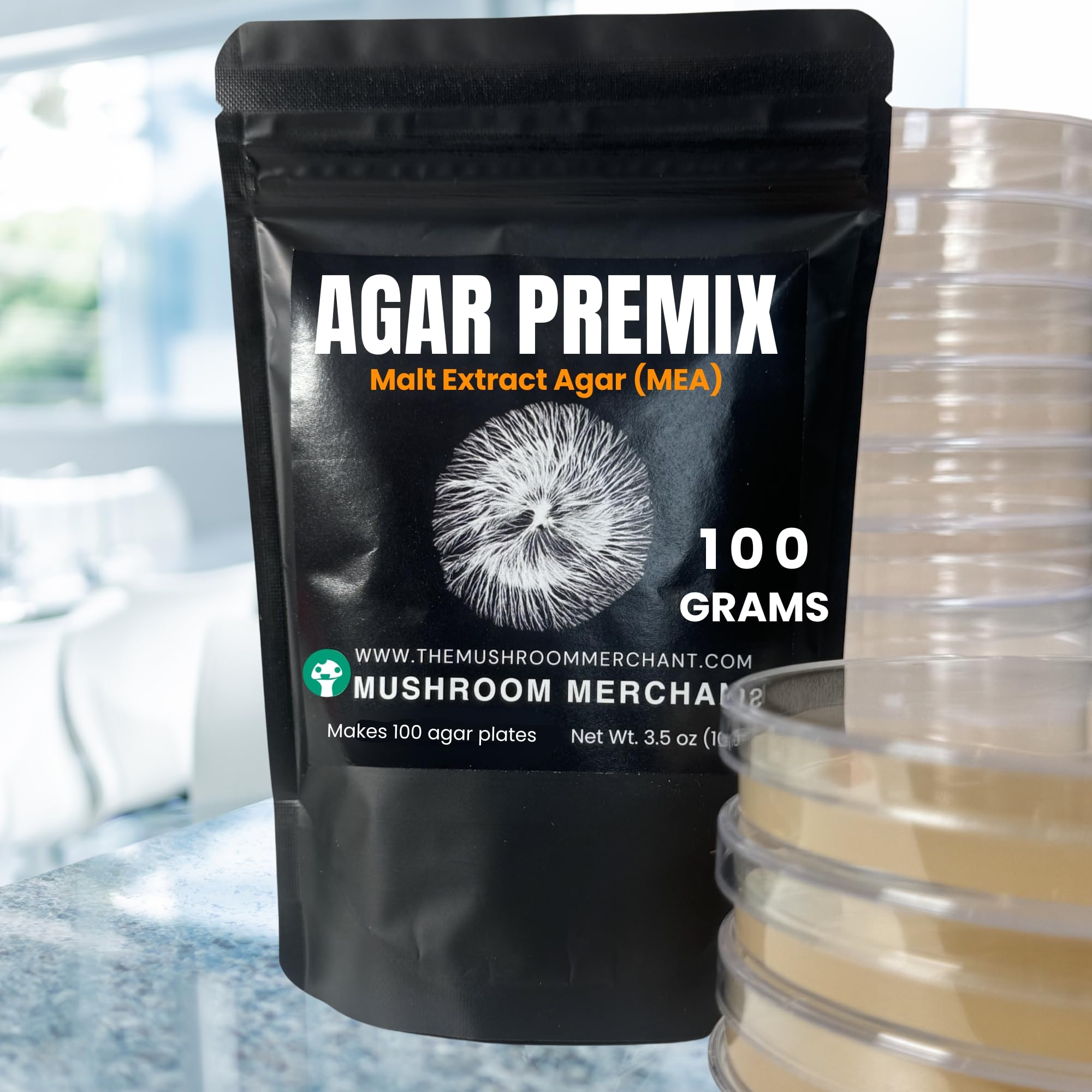 Mushroom Merchant MEA Premix being poured into agar plates for easy plating.
