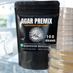Mushroom Merchant MEA Premix being poured into agar plates for easy plating.