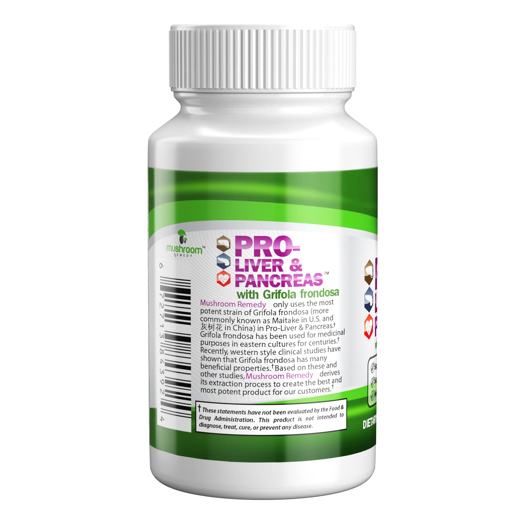 Mushroom Remedy PRO-Liver & Pancreas capsules close-up highlighting 60-tablet daily use