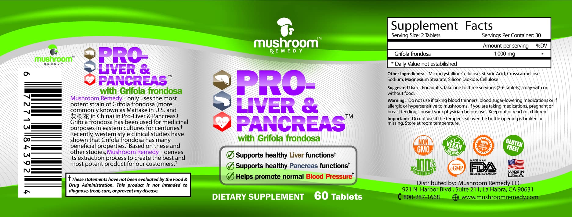 Mushroom Remedy PRO-Liver & Pancreas USA-made badge signals trust