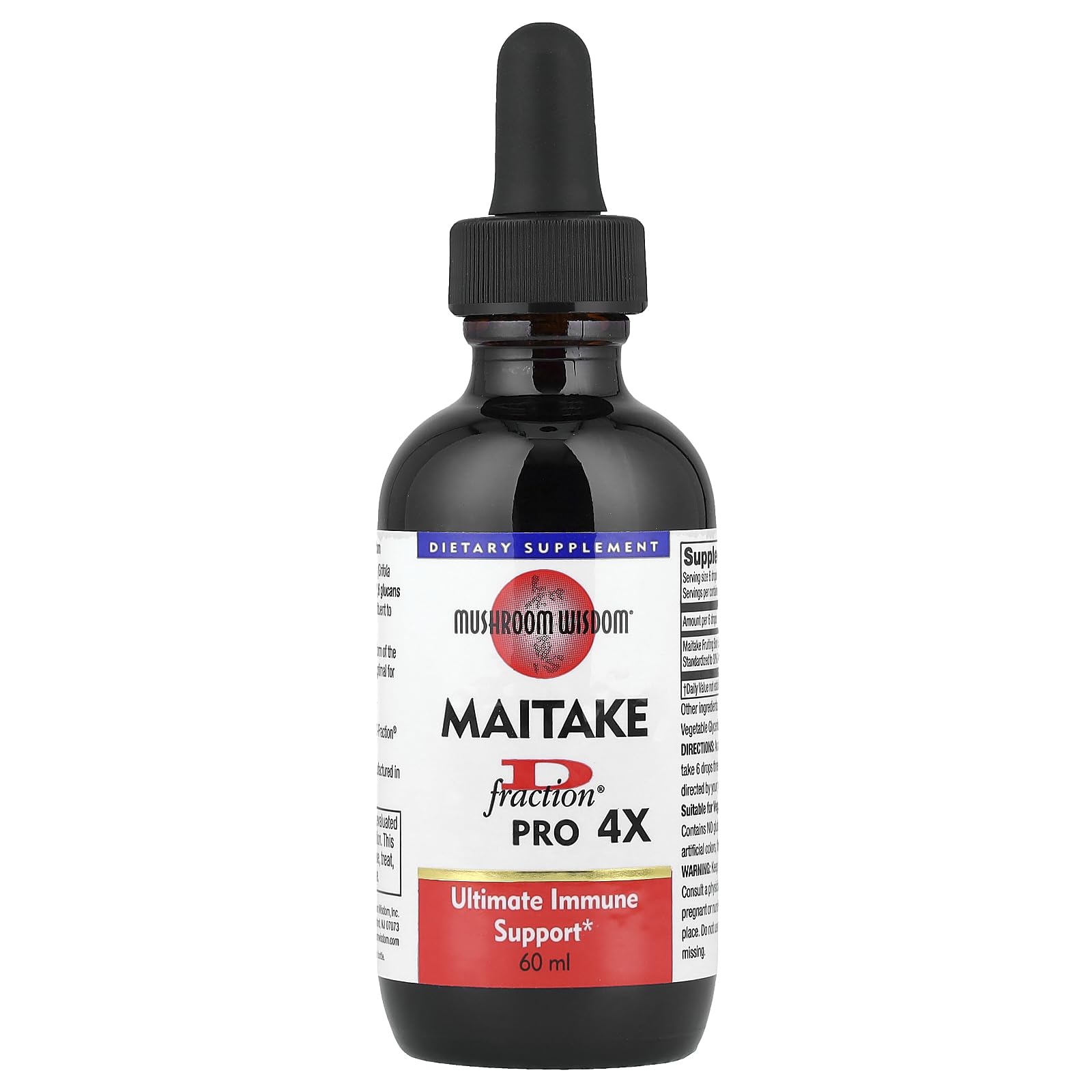 Mushroom Wisdom Maitake D Fraction Pro 4X bottle for convenient daily tincture use.