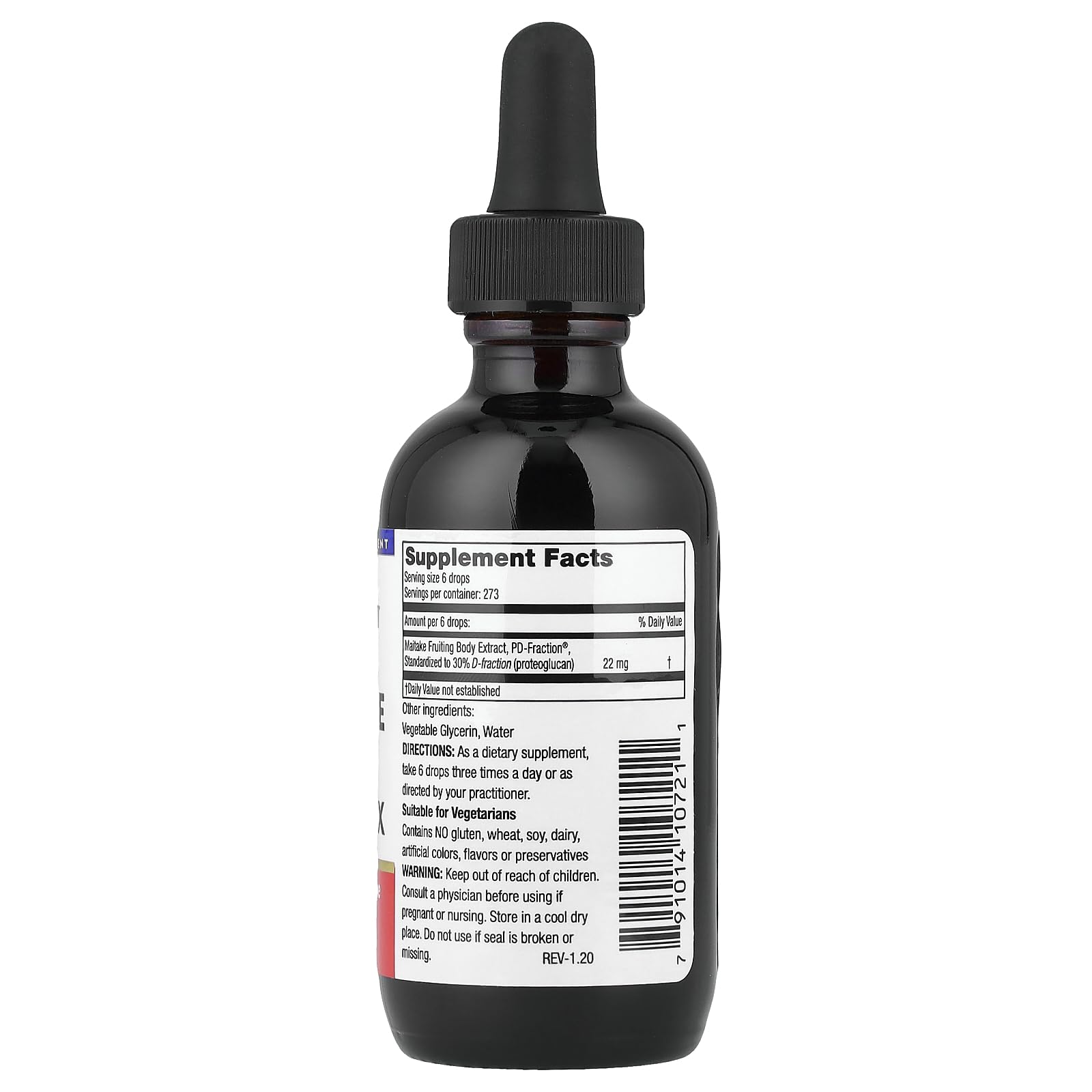 Mushroom Wisdom Maitake D Fraction Pro 4X label supports easy dose awareness.