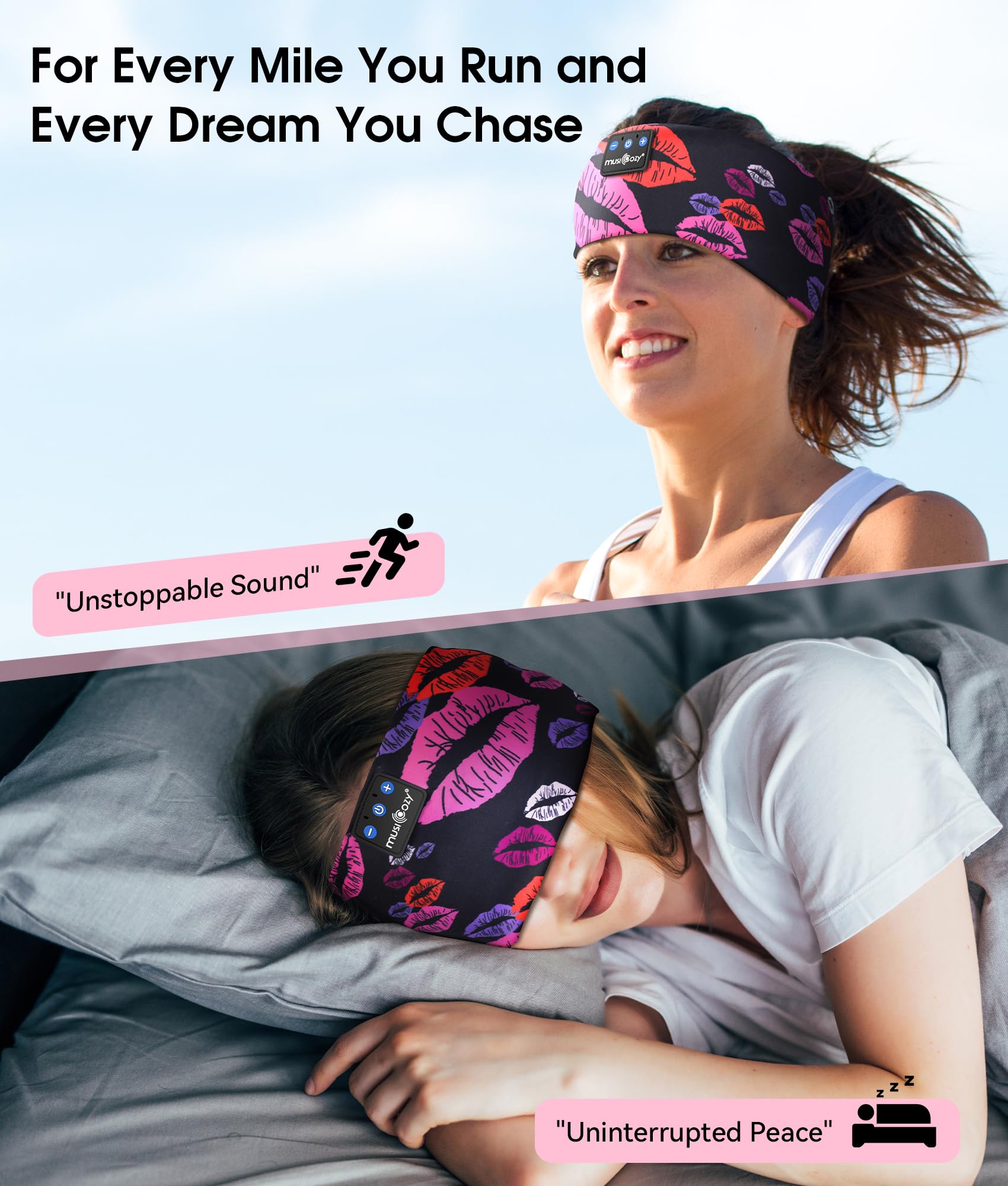 MUSICOZY breathable spandex-nylon fabric headband for workouts.