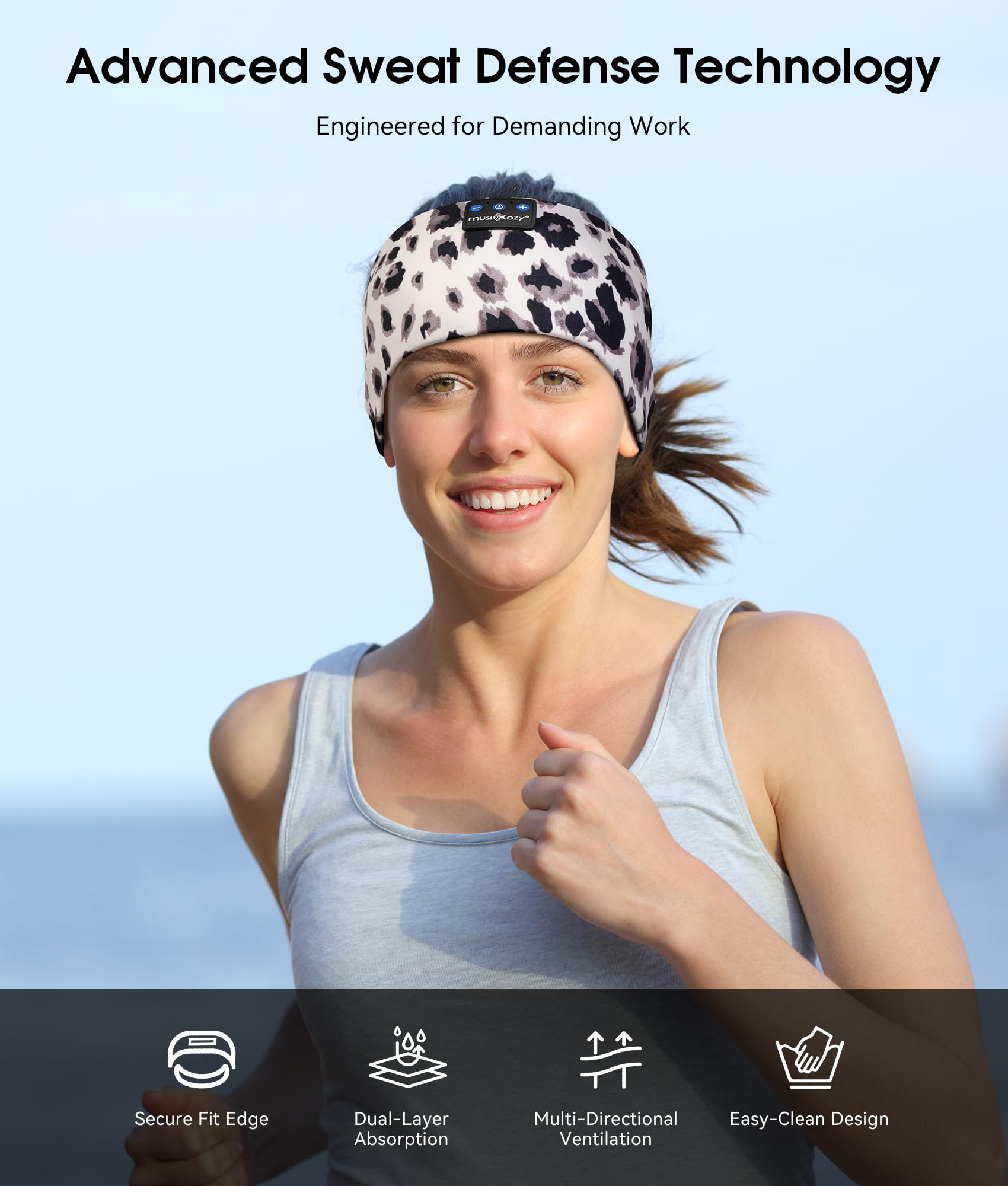 MUSICOZY Sleep Headband HD stereo sound for workouts or restful listening.