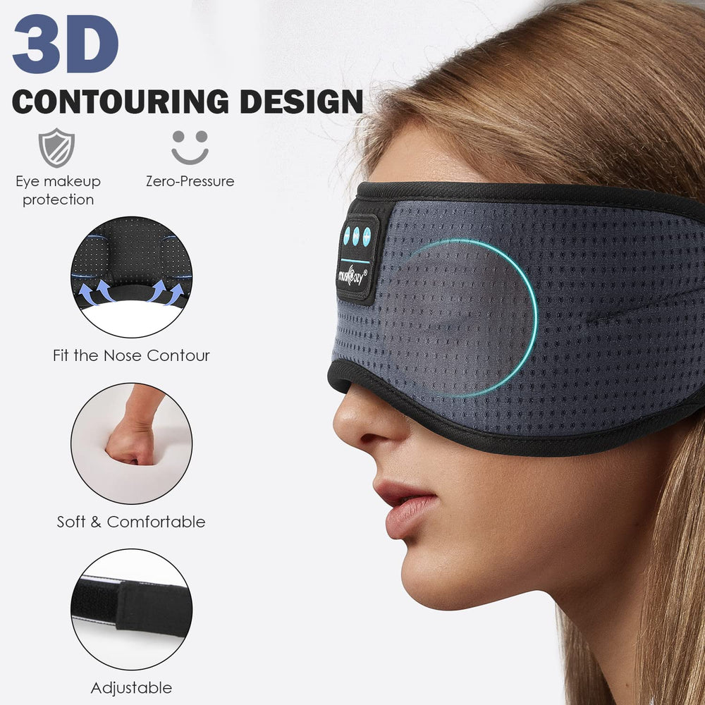 MUSICOZY Sleep Headphones eye mask soft velvet for total darkness.