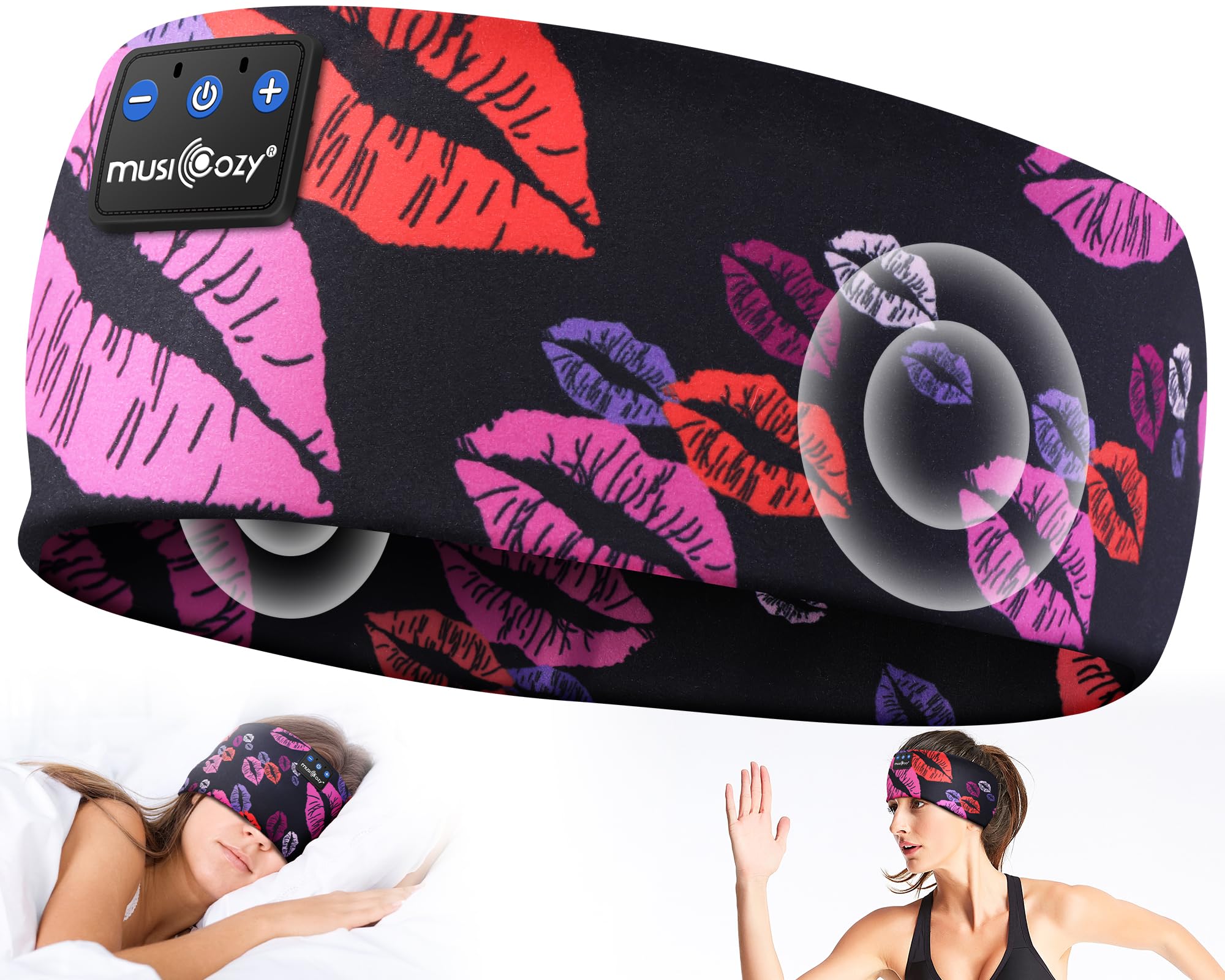 MUSICOZY Sleep Headphones Headband Rainbow Lip for comfortable bedtime listening.