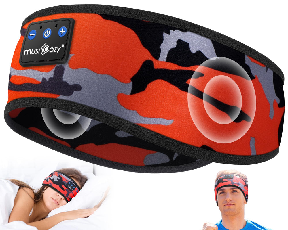 MUSICOZY Sleep Headphones headband worn for peaceful sleep with integrated speakers.