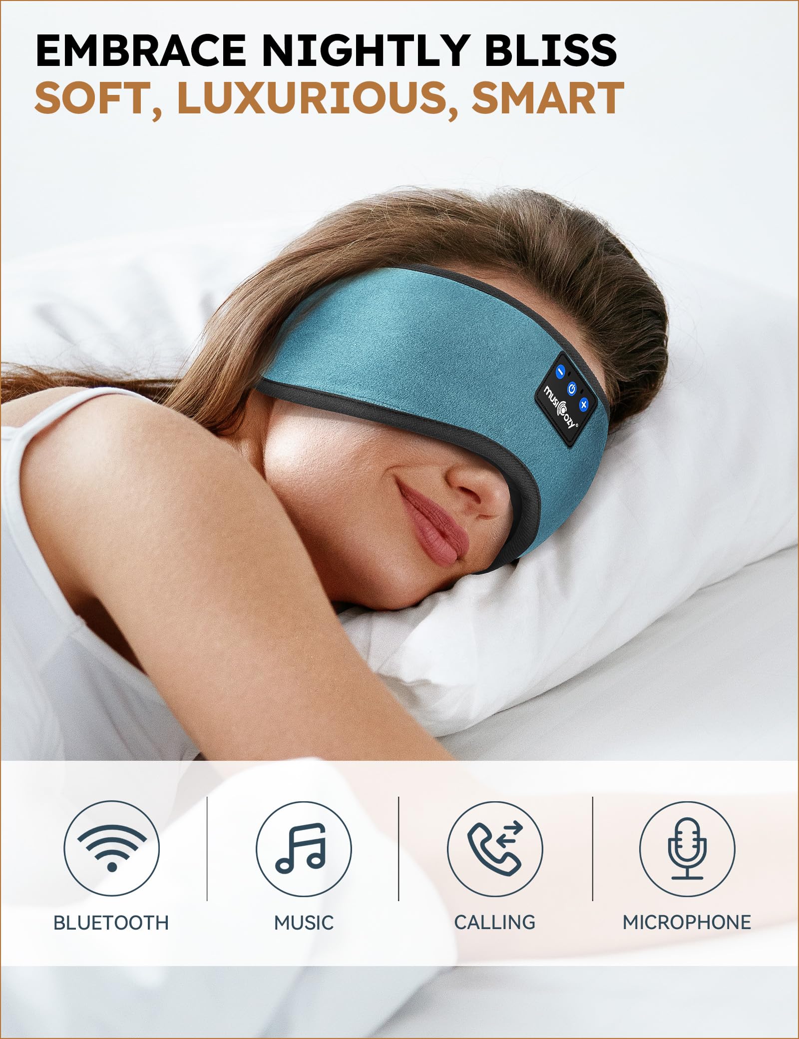 MUSICOZY Sleep Headphones adjustable strap with Velcro for secure fit