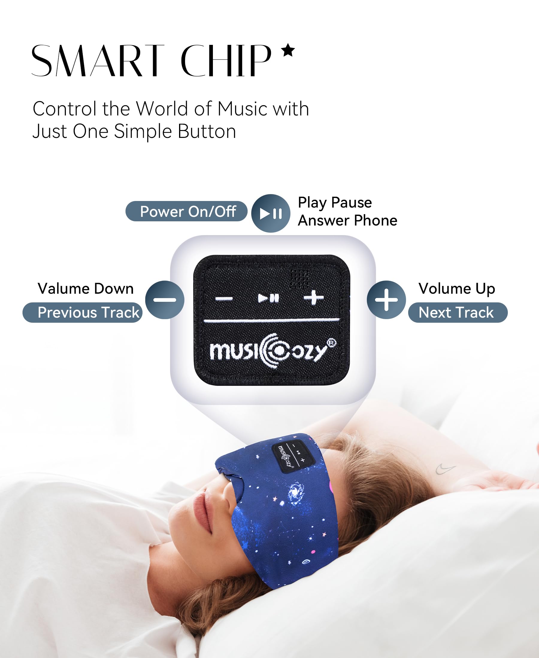 MUSICOZY Sleep Mask Headphones Bluetooth five four enables wireless listening on the go.