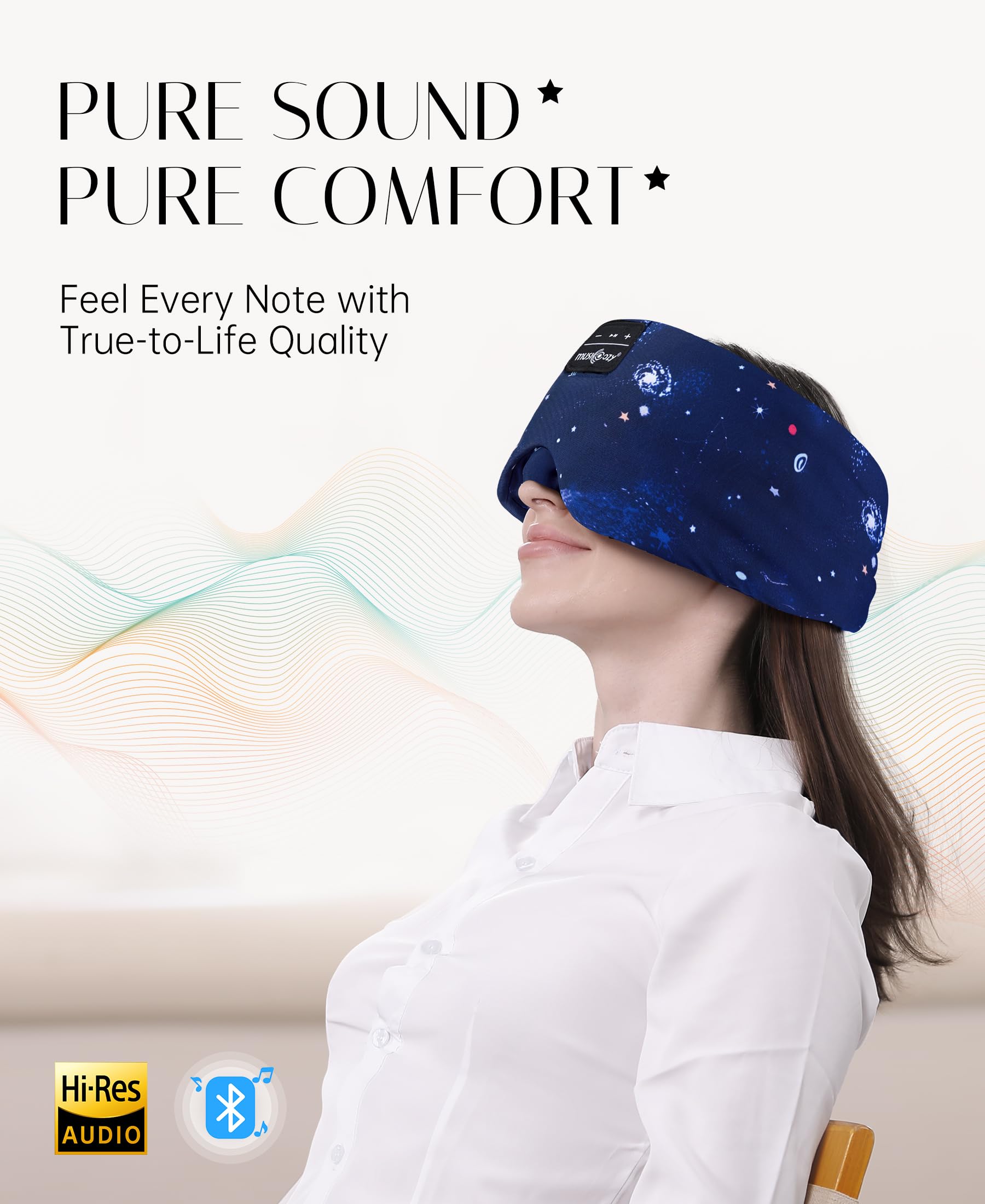 MUSICOZY Sleep Mask Headphones side-sleep-friendly fit reduces pressure.