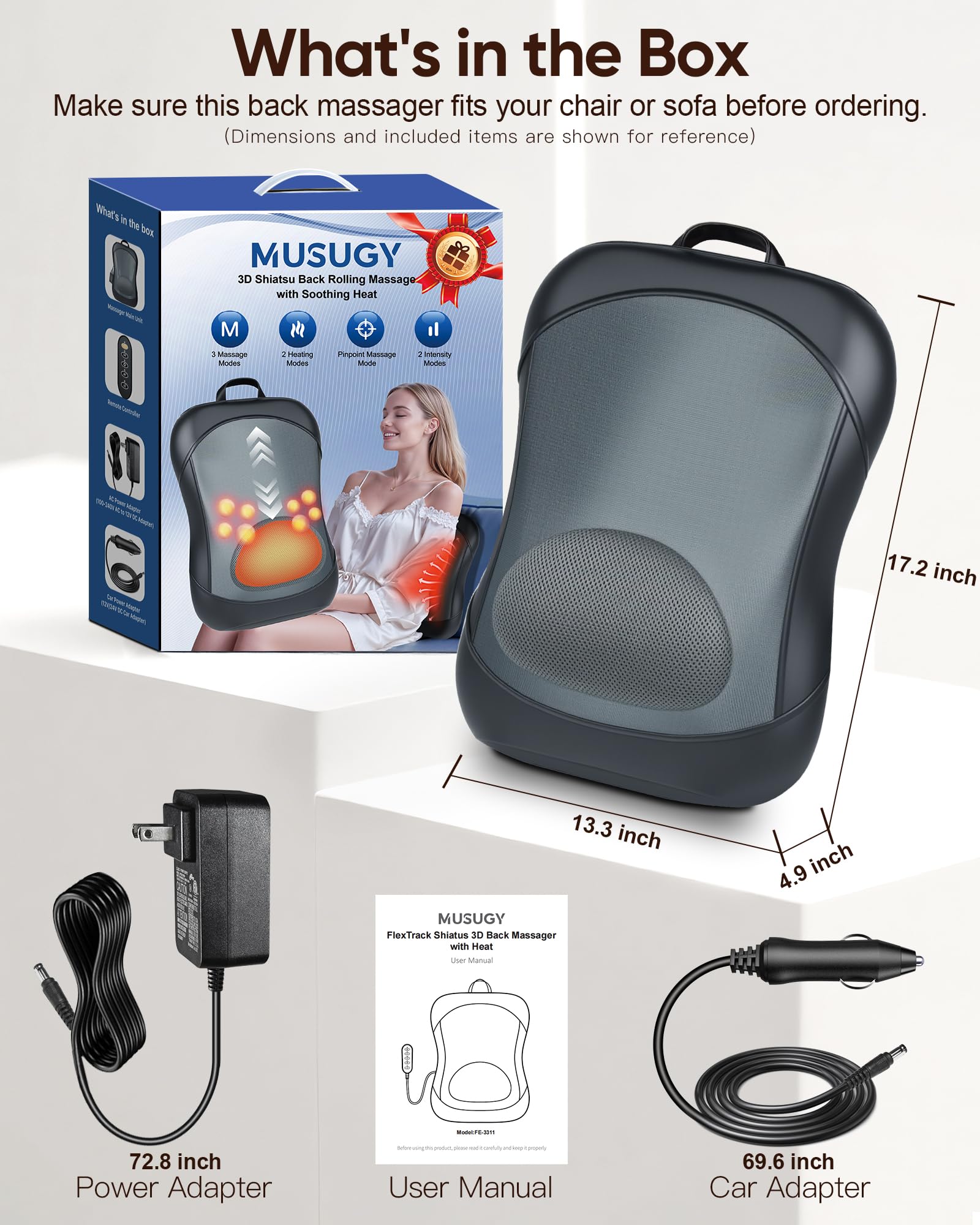 Musugy Back Massager auto shut-off protects comfortable sessions.