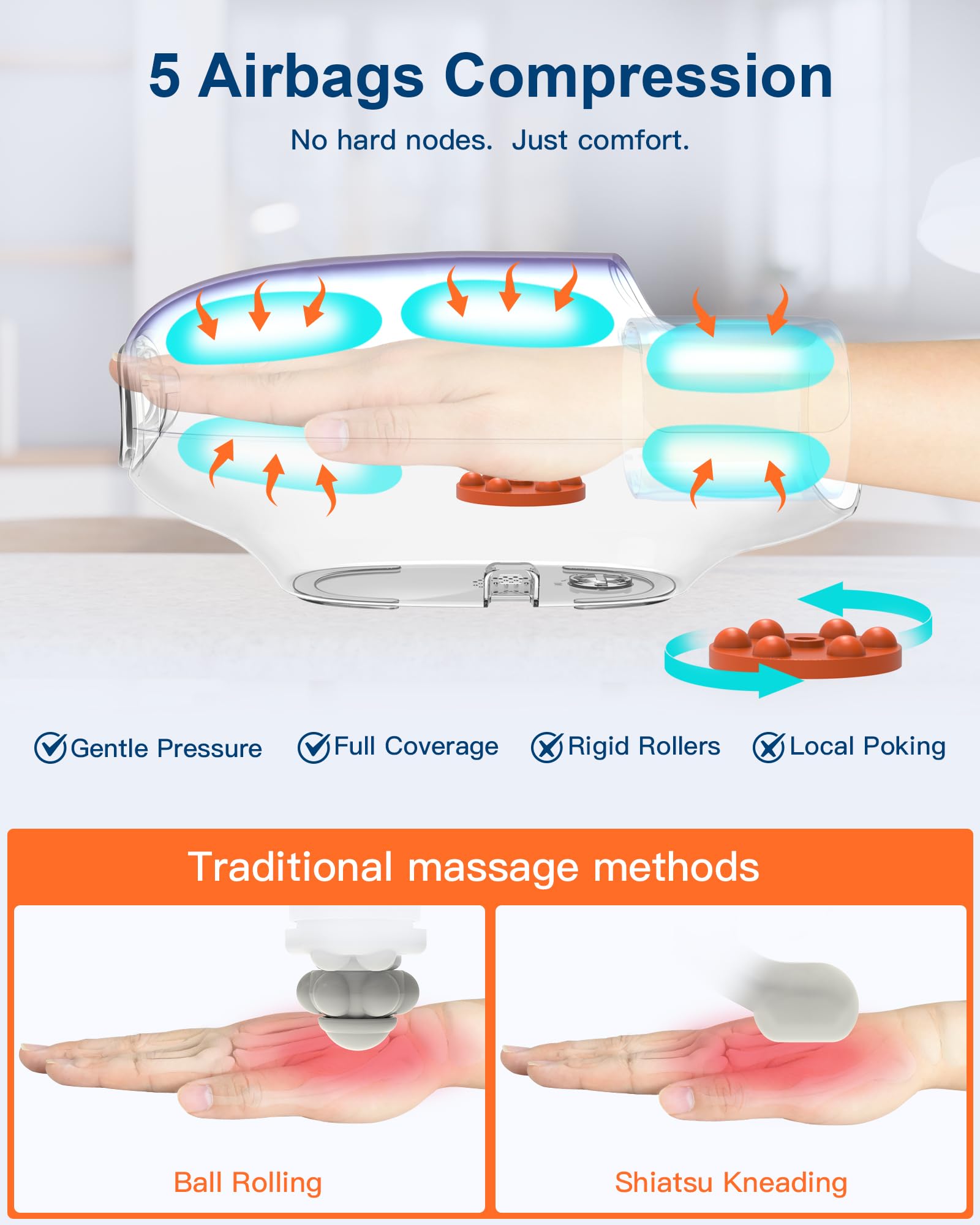 Musugy Hand Massager palm roller targets the palm center for soothing kneading.