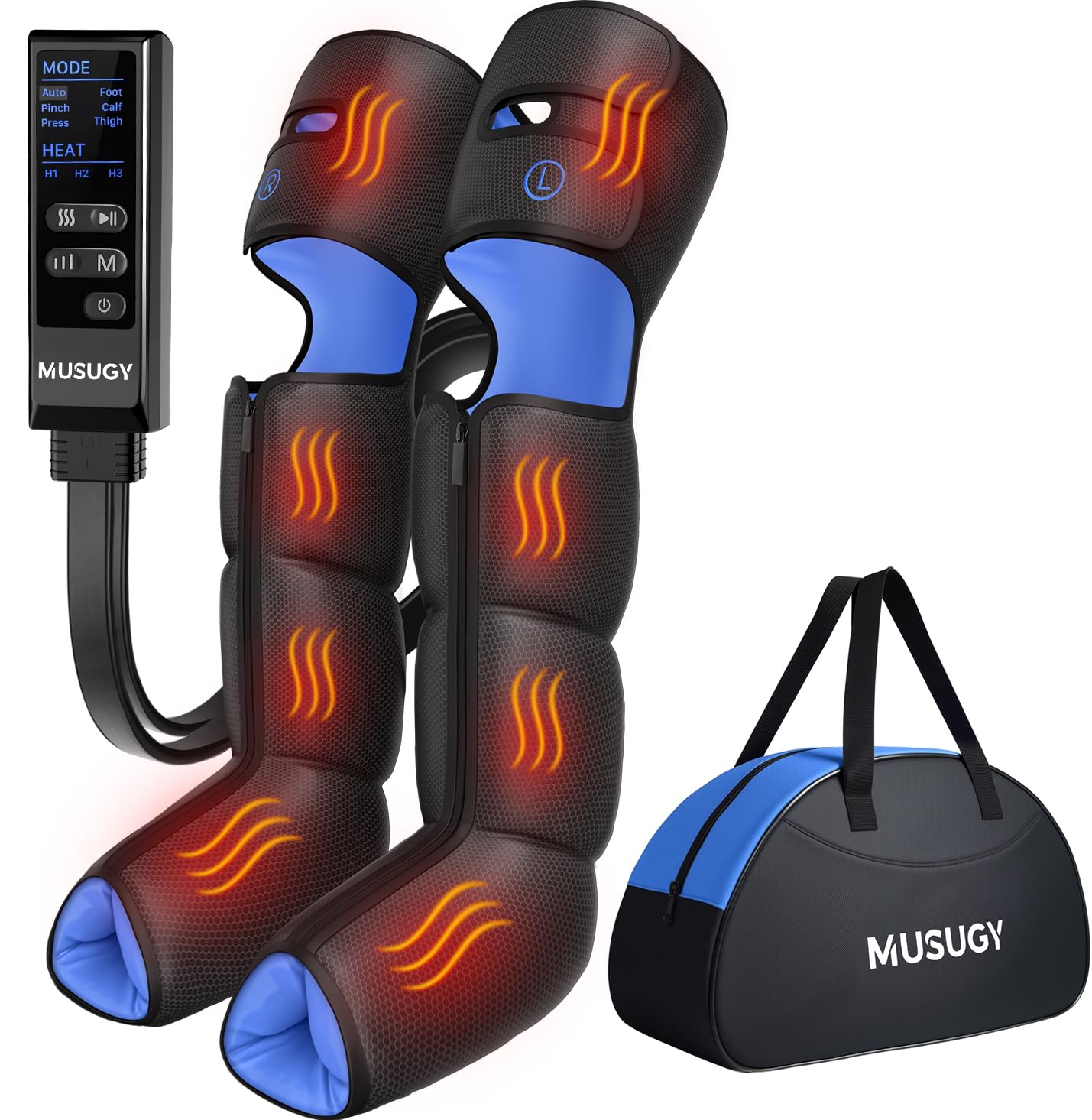 Musugy Leg Massager full wrap demonstrates complete leg coverage for daily comfort and recovery.