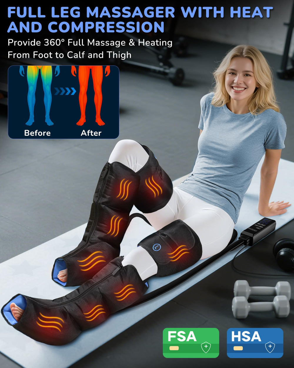Musugy Leg Massager heat zones provide targeted warmth for relaxing calves and feet after activity.