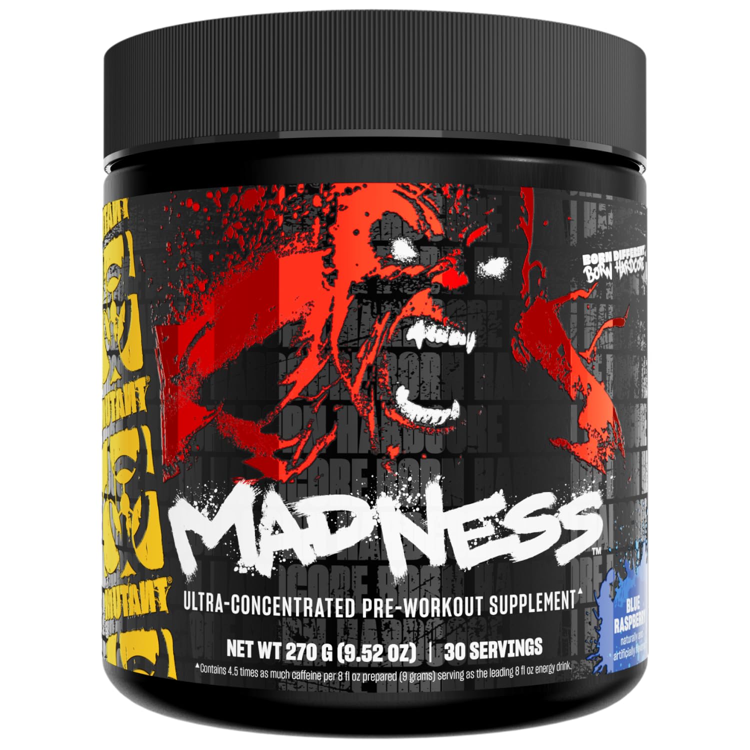 Mutant Madness blue raspberry tub ready for a pre‑workout boost.