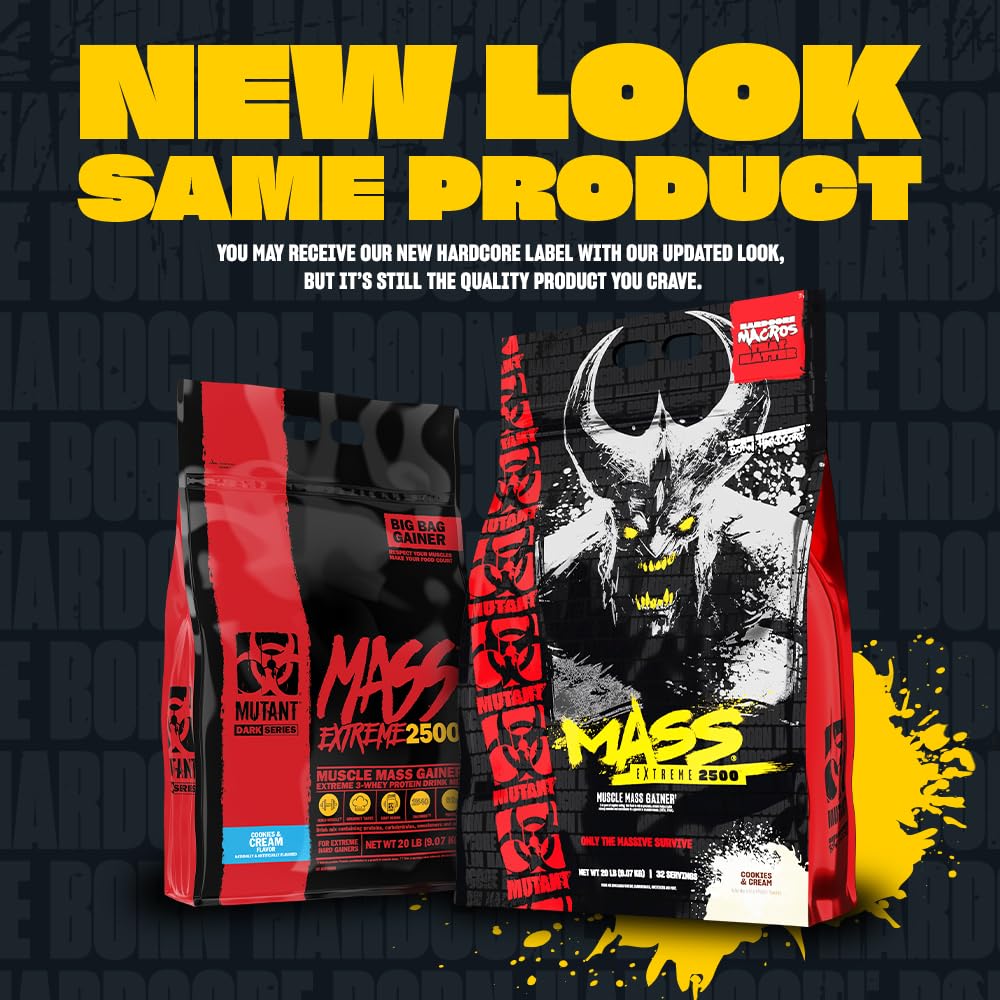 Mutant Mass Extreme Gainer cookies-cream pour demonstrates quick mixing for on-the-go fueling.