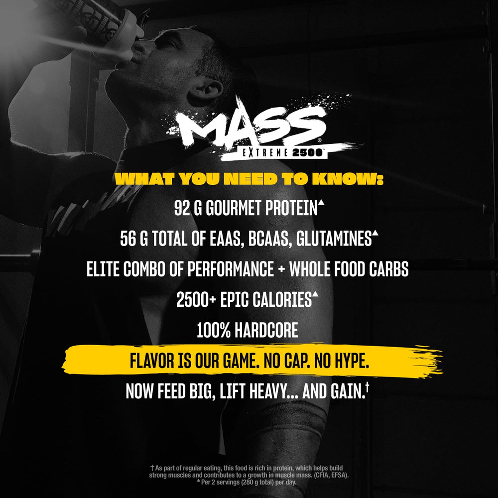 Mutant Mass Extreme Gainer shaker display promotes easy preparation for intense training days.