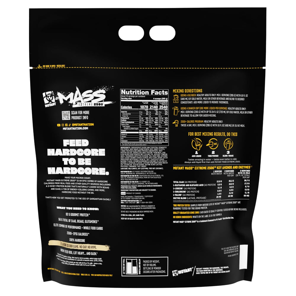 Mutant Mass Extreme Gainer cookies-cream serving cup emphasizes flavor appeal.