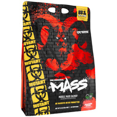 Mutant Mass strawberry banana tub label highlighting high calorie shake option