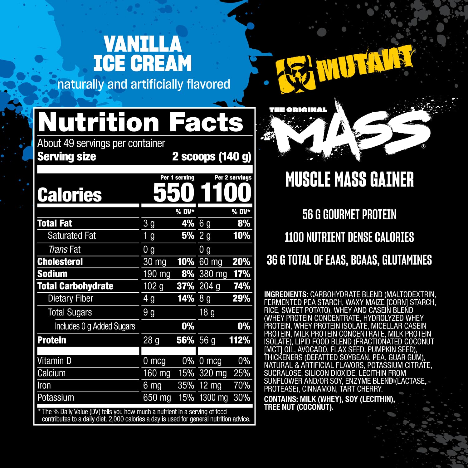 Mutant Mass ingredients image hinting natural whole-food blend for balanced nutrition
