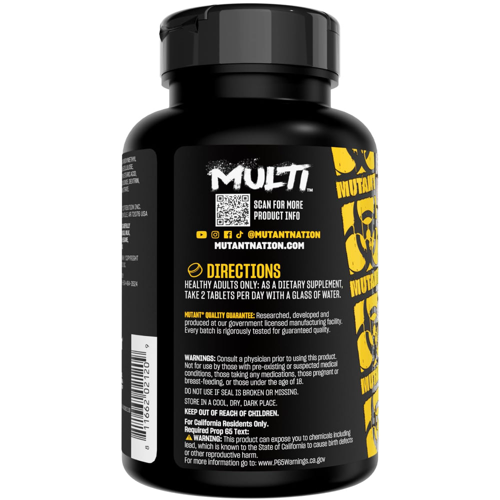 Mutant Multi nutrition facts label focusing on 60-tablet supply