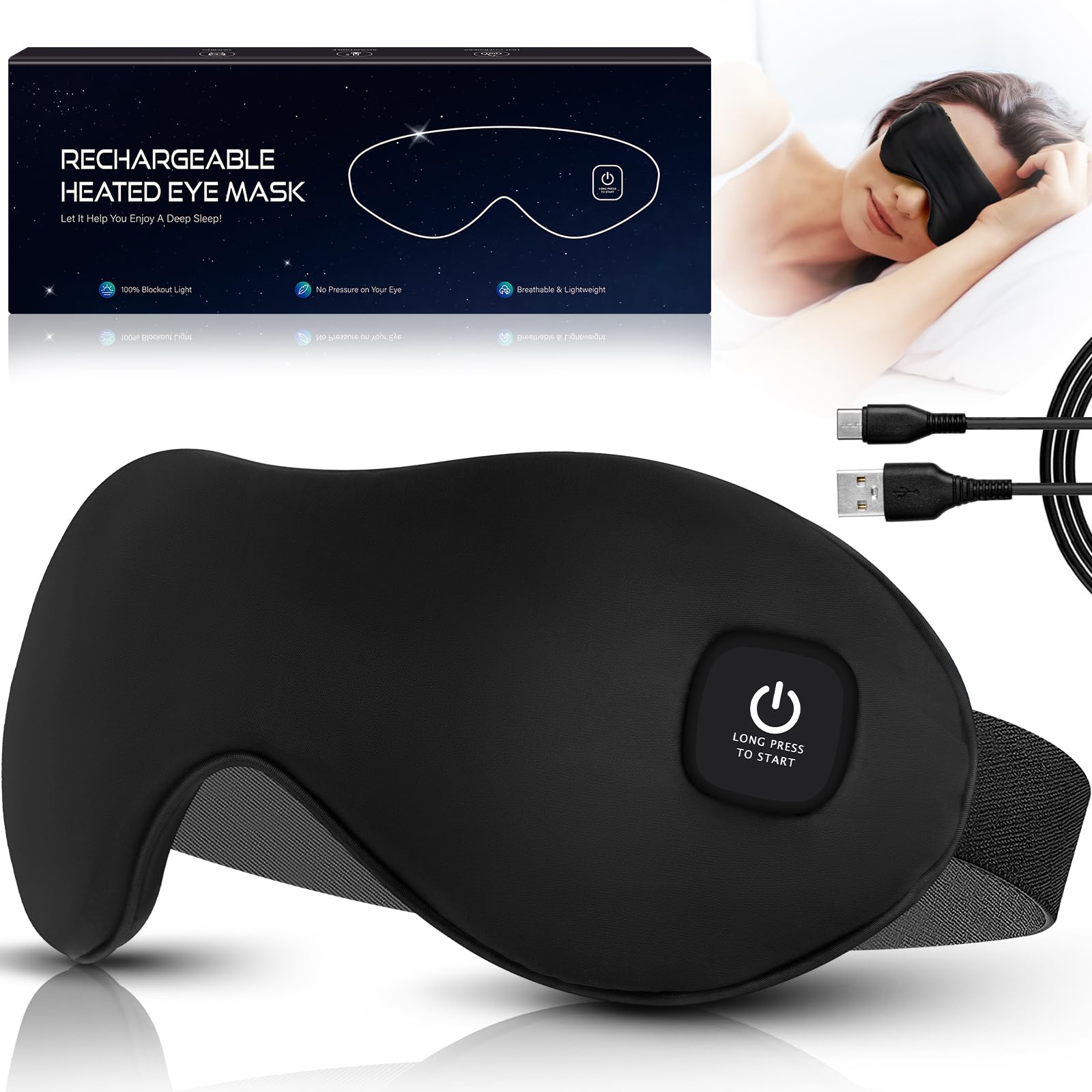 Mutilplx heated eye mask packaging for travel and home use