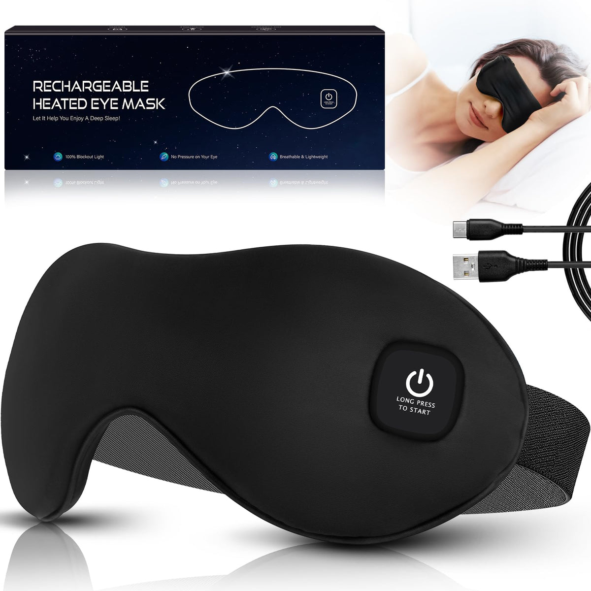 Mutilplx heated eye mask packaging for travel and home use